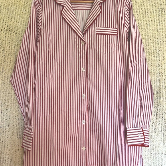 Red Land Cotton Brand Night Shirt, Bold Red Piping details, Size Large. NWOT, - Picture 5 of 6